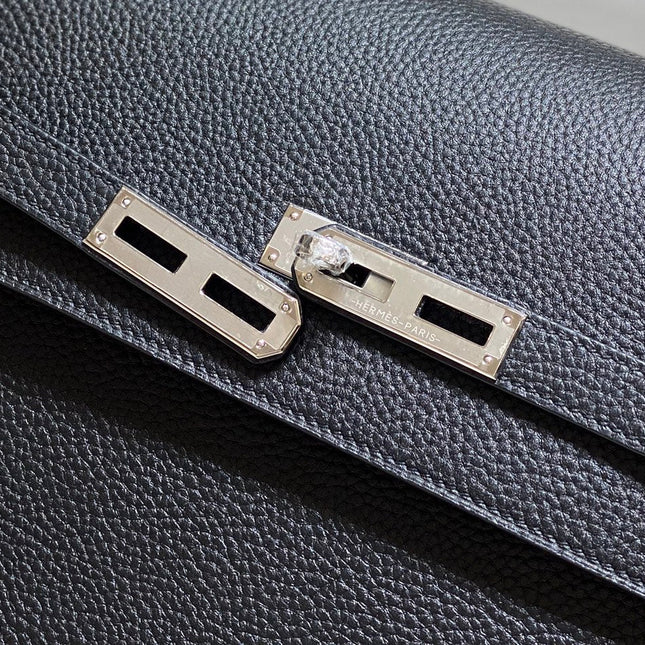 KELLY DEPECHES 34 BRIEFCASE IN BLACK TOGO CALFSKIN SILVER HARDWARE