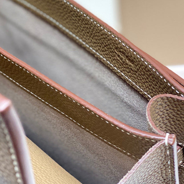 KELLY DEPECHES 38 BRIEFCASE IN ETOUPE TOGO CALFSKIN SILVER HARDWARE