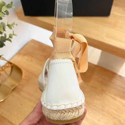 PRADA 26S LACE UP ESPADRILLE FLATS IN CREAM WHITE CALFSKIN