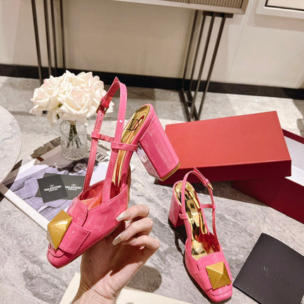 ONE STUD BRIGHT PINK PATENT LEATHER LACE-UP HIGH HEELS 85 MM
