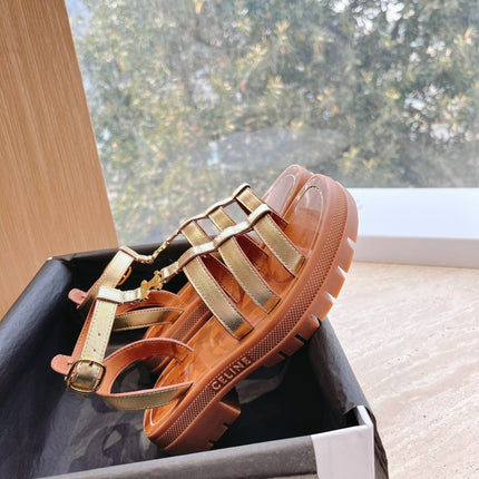 LYMPIA GLADIATOR SANDAL IN GOLD METALLIC CALFSKIN