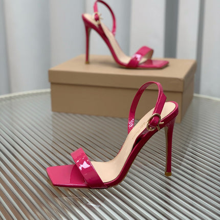 GIANVITO ROSSI 26S RIBBON HEELS 105 MM IN DARK PINK PATENT LAMBSKIN