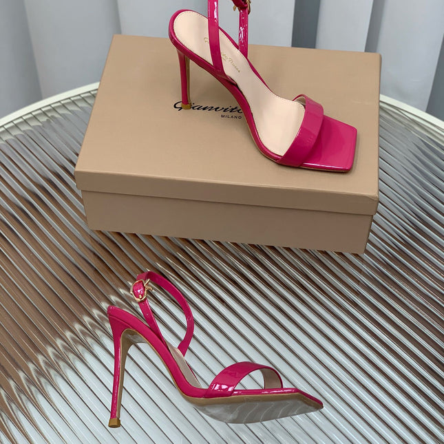 GIANVITO ROSSI 26S RIBBON HEELS 105 MM IN DARK PINK PATENT LAMBSKIN