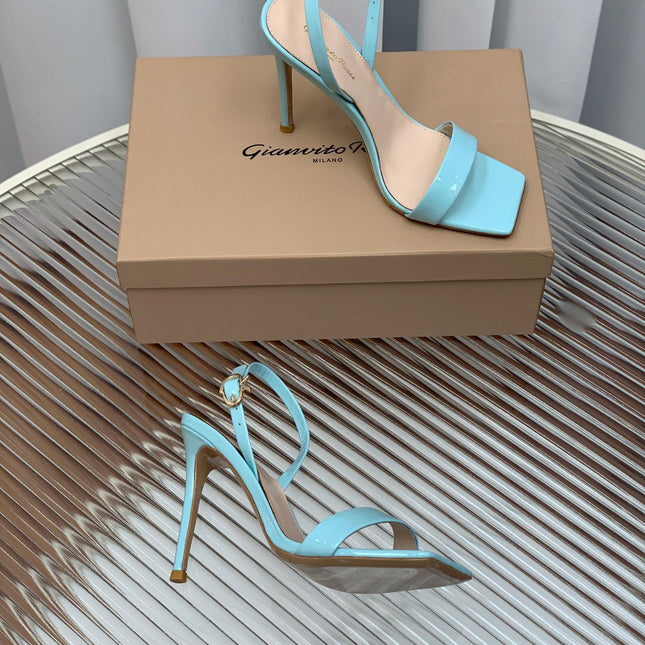 GIANVITO ROSSI 26S RIBBON HEELS 105 MM IN LIGHT BLUE PATENT LAMBSKIN
