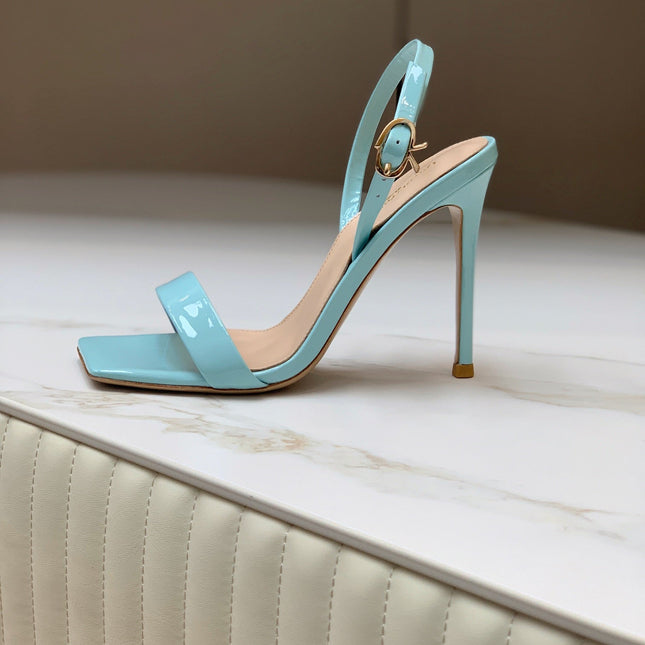 GIANVITO ROSSI 26S RIBBON HEELS 105 MM IN LIGHT BLUE PATENT LAMBSKIN