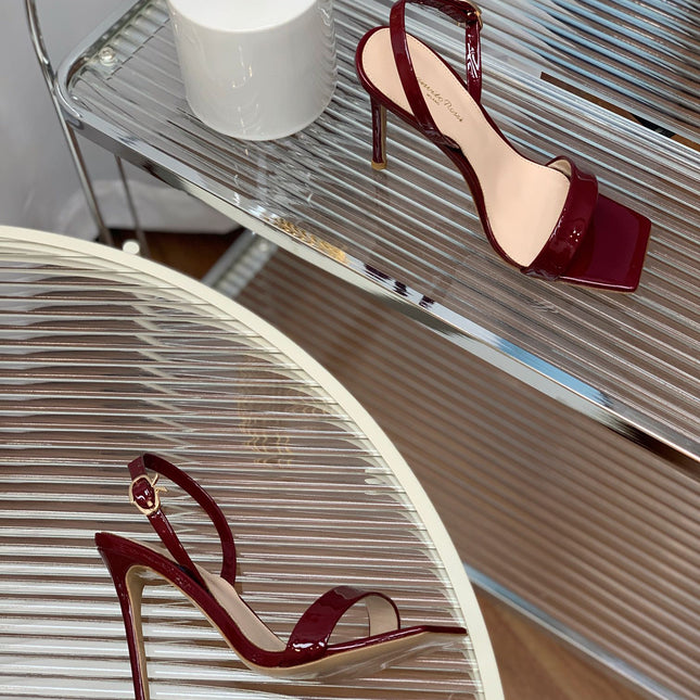 GIANVITO ROSSI 26S RIBBON HEELS 105 MM IN DARK RED PATENT LAMBSKIN