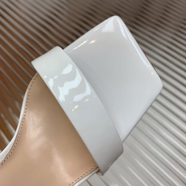 GIANVITO ROSSI 26S RIBBON HEELS 105 MM IN WHITE PATENT LAMBSKIN