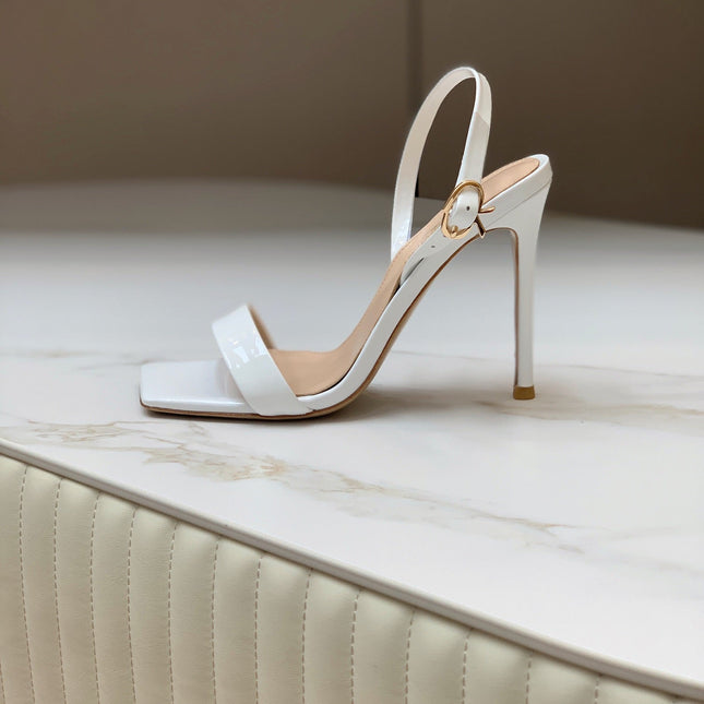 GIANVITO ROSSI 26S RIBBON HEELS 105 MM IN WHITE PATENT LAMBSKIN
