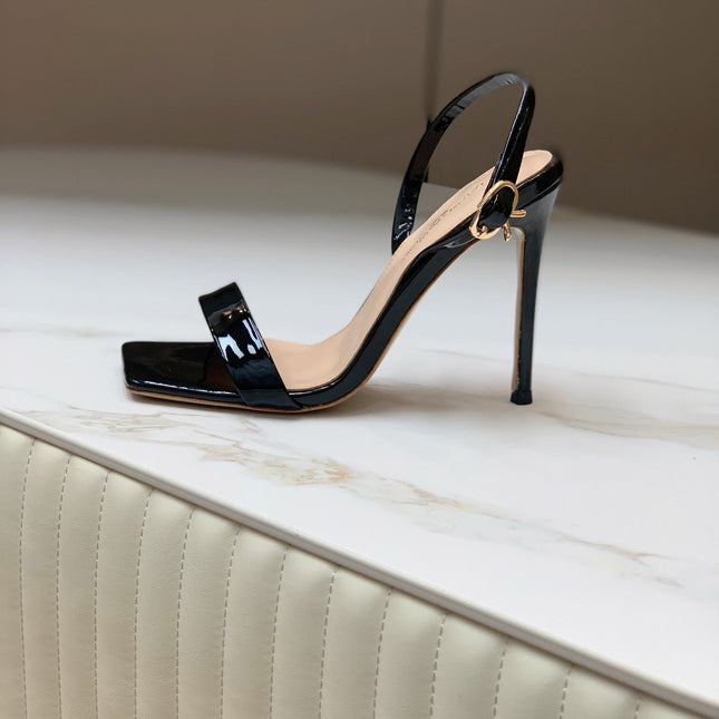 GIANVITO ROSSI 26S RIBBON HEELS 105 MM IN BLACK PATENT LAMBSKIN