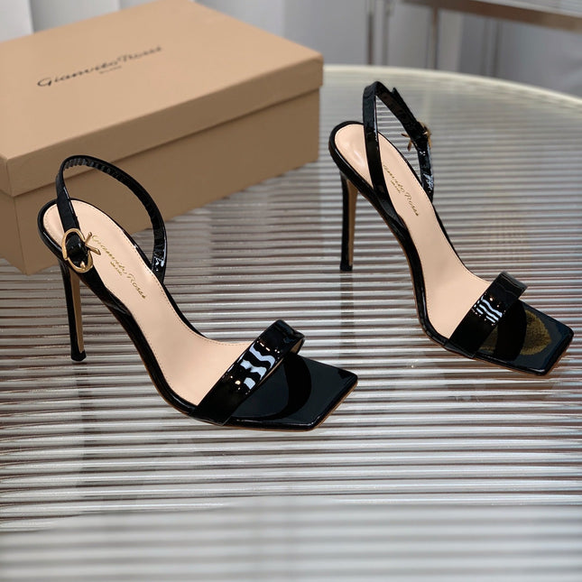 GIANVITO ROSSI 26S RIBBON HEELS 105 MM IN BLACK PATENT LAMBSKIN