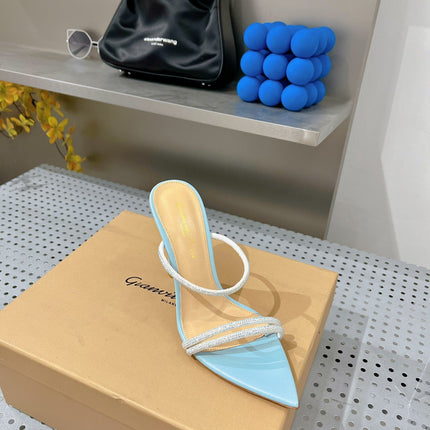 GIANVITO ROSSI 26S POINTED HIGH-HEEL SANDALS 100 MM IN SKY BLUE LAMBSKIN