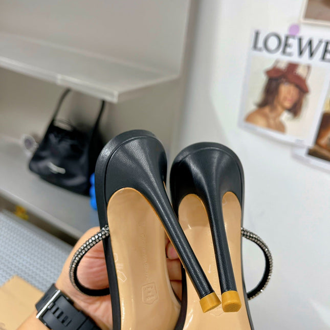 GIANVITO ROSSI 26S POINTED HIGH-HEEL SANDALS 100 MM IN BLACK LAMBSKIN