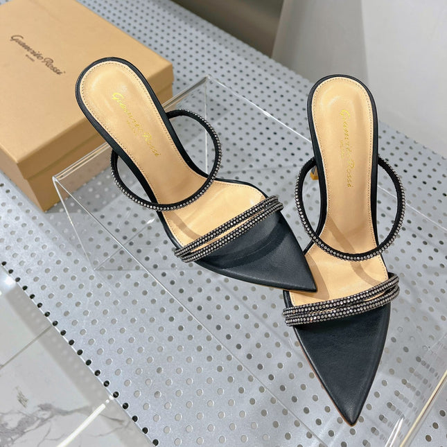 GIANVITO ROSSI 26S POINTED HIGH-HEEL SANDALS 100 MM IN BLACK LAMBSKIN