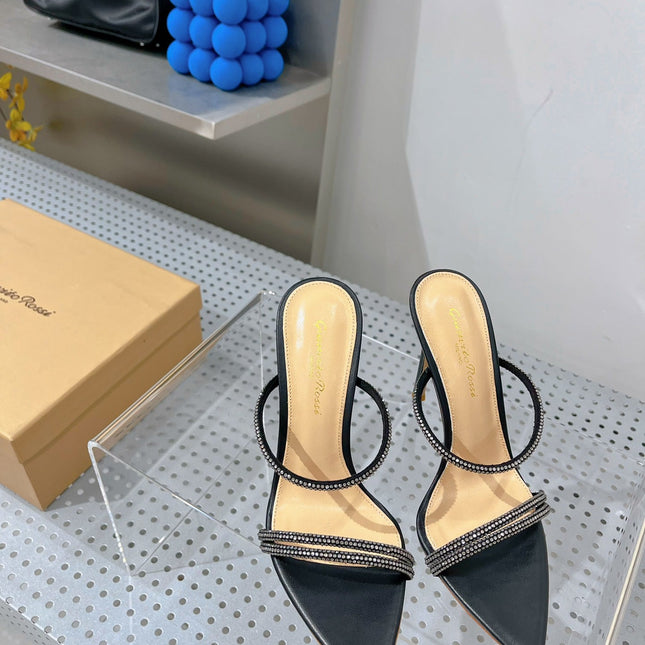 GIANVITO ROSSI 26S POINTED HIGH-HEEL SANDALS 100 MM IN BLACK LAMBSKIN