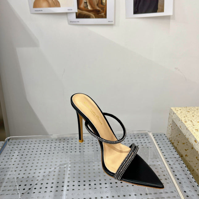 GIANVITO ROSSI 26S POINTED HIGH-HEEL SANDALS 100 MM IN BLACK LAMBSKIN
