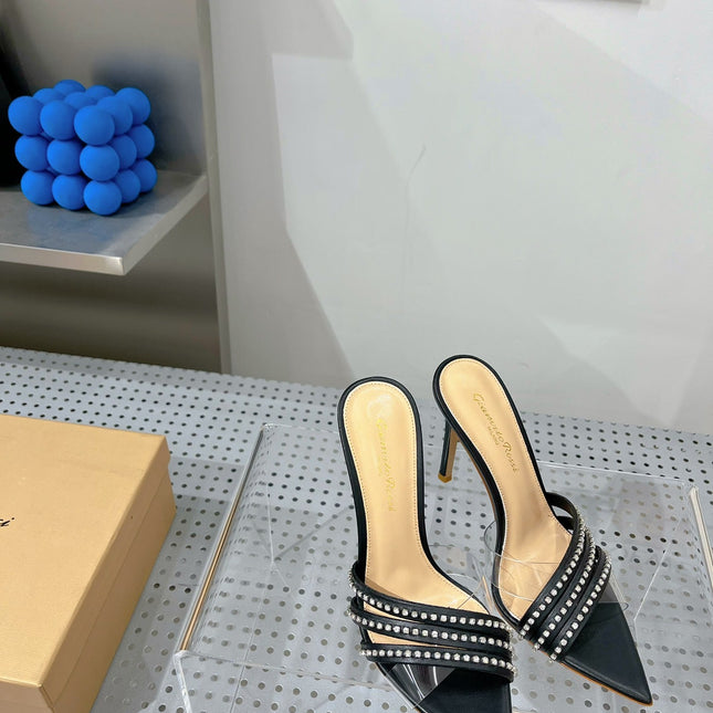 GIANVITO ROSSI 26S HIGH-HEEL SANDALS 100 MM IN BLACK LAMBSKIN