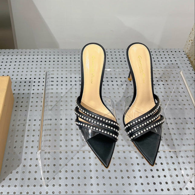 GIANVITO ROSSI 26S HIGH-HEEL SANDALS 100 MM IN BLACK LAMBSKIN