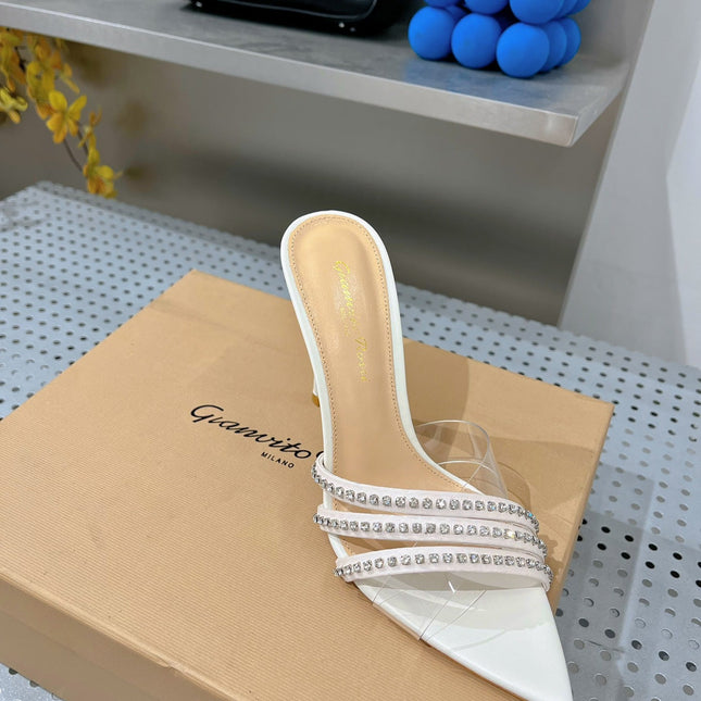 GIANVITO ROSSI 26S HIGH-HEEL SANDALS 100 MM IN CREAM WHITE LAMBSKIN