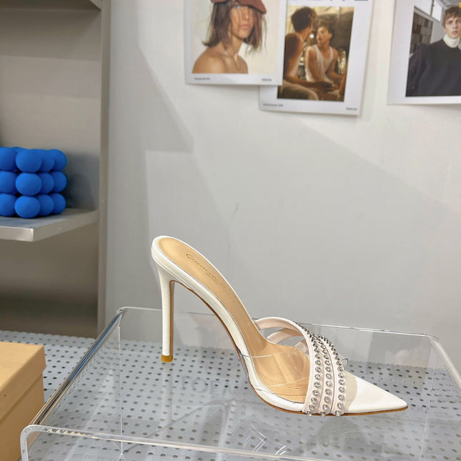 GIANVITO ROSSI 26S HIGH-HEEL SANDALS 100 MM IN CREAM WHITE LAMBSKIN