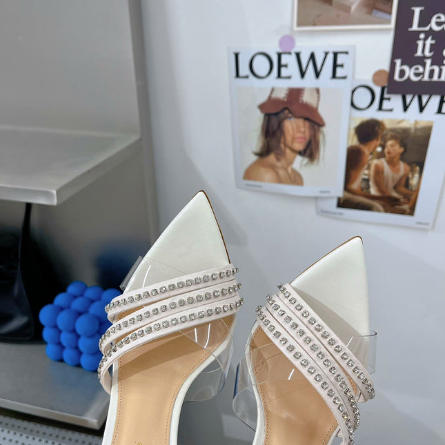 GIANVITO ROSSI 26S HIGH-HEEL SANDALS 100 MM IN CREAM WHITE LAMBSKIN