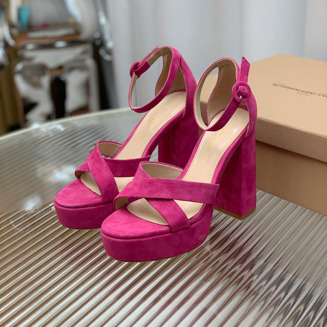 GIANVITO ROSSI 26S PLATFORM SANDALS 115 MM IN DARK PINK SUEDE