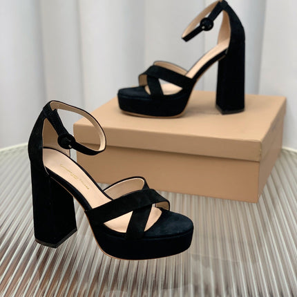 GIANVITO ROSSI 26S PLATFORM SANDALS 115 MM IN BLACK SUEDE