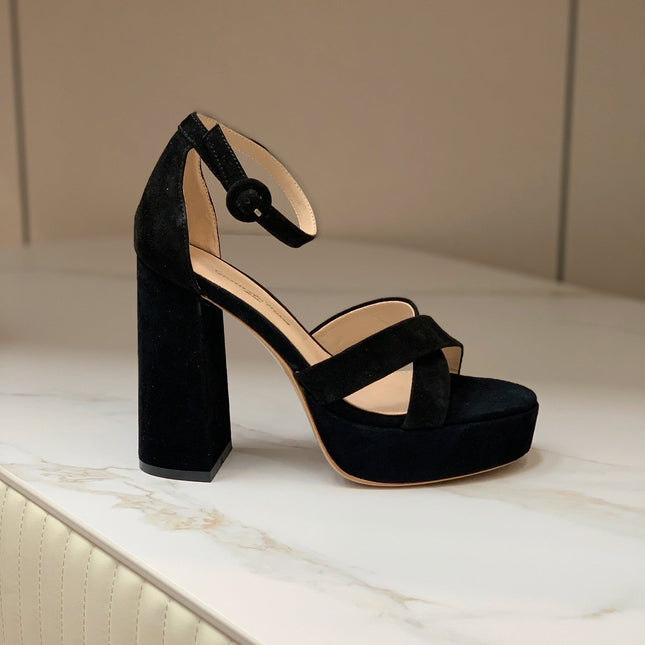 GIANVITO ROSSI 26S PLATFORM SANDALS 115 MM IN BLACK SUEDE