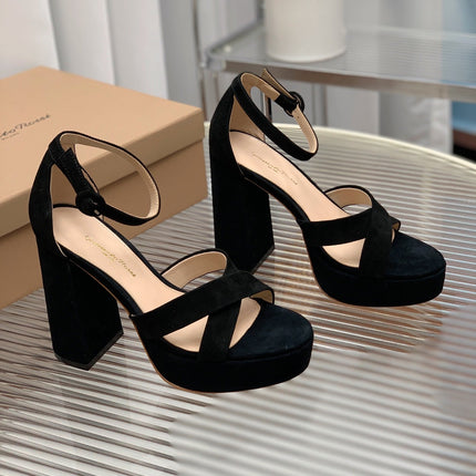 GIANVITO ROSSI 26S PLATFORM SANDALS 115 MM IN BLACK SUEDE