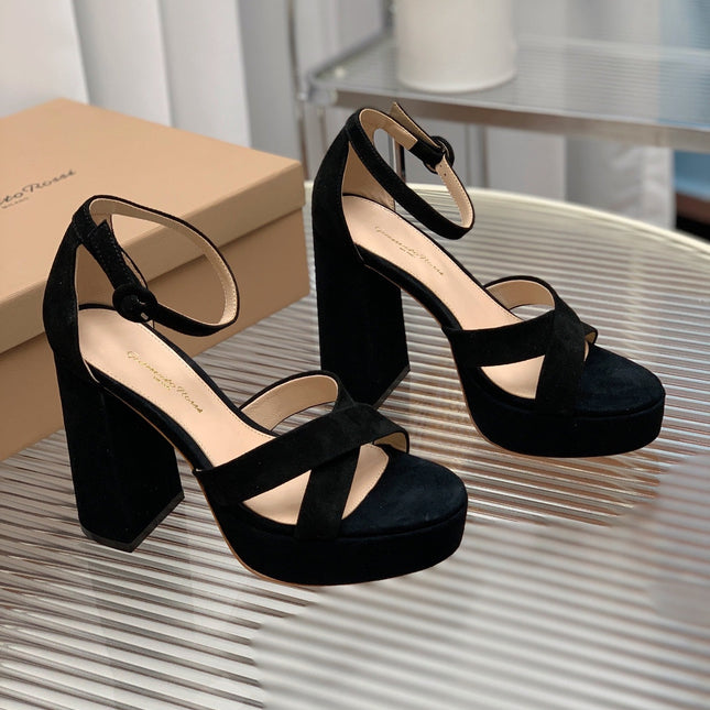 GIANVITO ROSSI 26S PLATFORM SANDALS 115 MM IN BLACK SUEDE