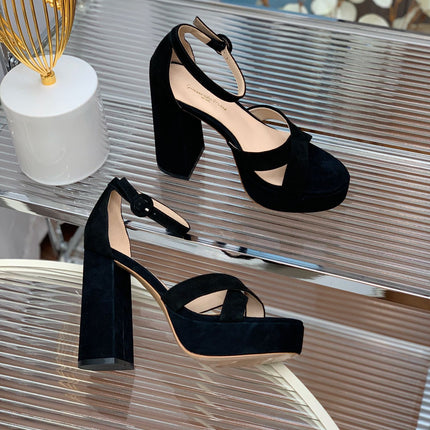 GIANVITO ROSSI 26S PLATFORM SANDALS 115 MM IN BLACK SUEDE