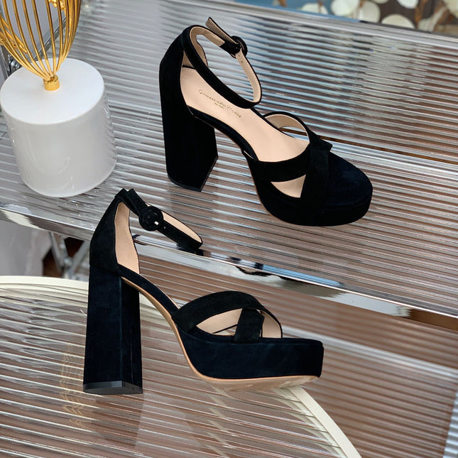 GIANVITO ROSSI 26S PLATFORM SANDALS 115 MM IN BLACK SUEDE