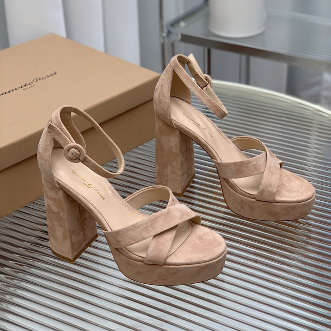 GIANVITO ROSSI 26S PLATFORM SANDALS 115 MM IN BEIGE SUEDE