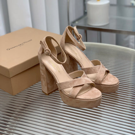 GIANVITO ROSSI 26S PLATFORM SANDALS 115 MM IN BEIGE SUEDE