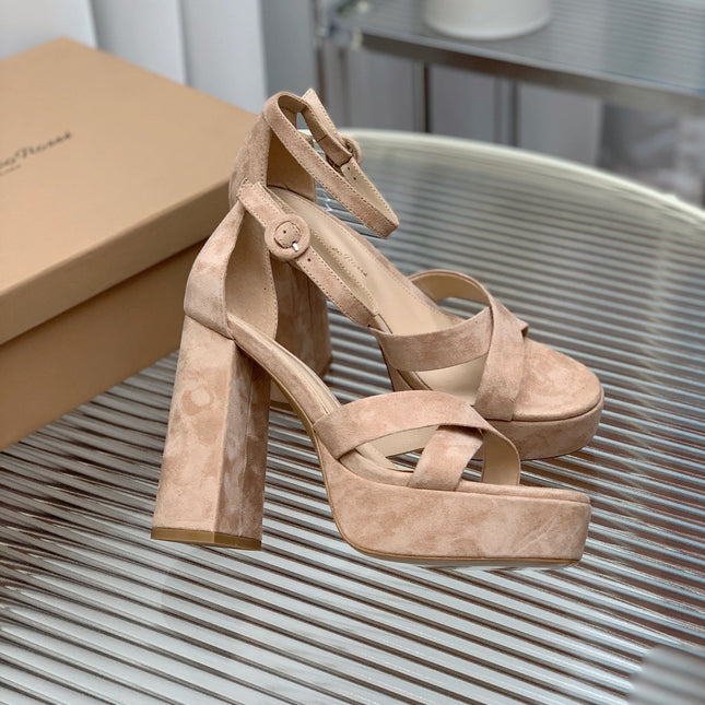 GIANVITO ROSSI 26S PLATFORM SANDALS 115 MM IN BEIGE SUEDE