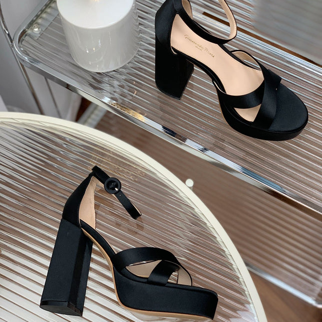 GIANVITO ROSSI 26S PLATFORM SANDALS 115 MM IN BLACK SATIN