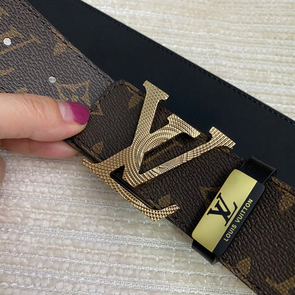 LV 25S BELT 38 MM IN DARK BROWN CALFSKIN PRINT PATTERNS 593286