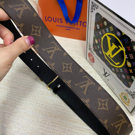 LV 25S BELT 38 MM IN DARK BROWN CALFSKIN PRINT PATTERNS 593286