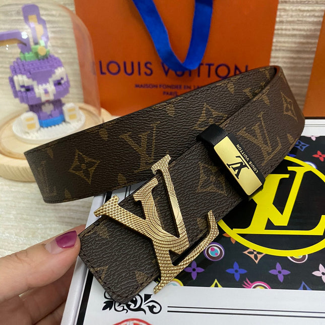 LV 25S BELT 38 MM IN DARK BROWN CALFSKIN PRINT PATTERNS 593286