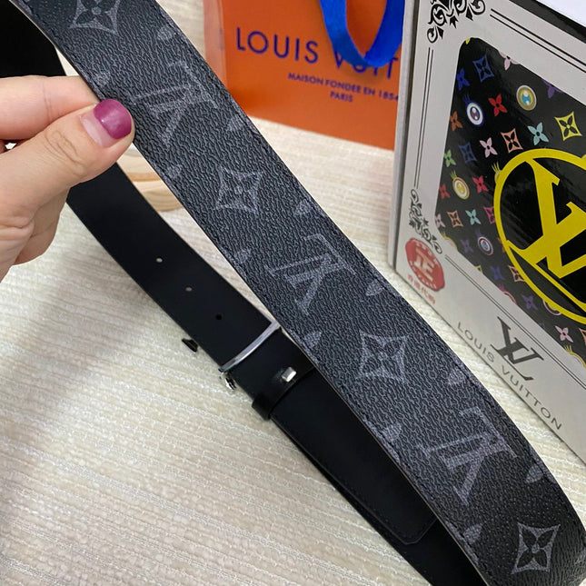 LV 25S BELT 38 MM IN BLACK CALFSKIN PRINT PATTERNS 593287