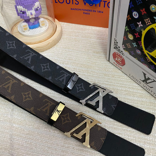 LV 25S BELT 38 MM IN BLACK CALFSKIN PRINT PATTERNS 593287