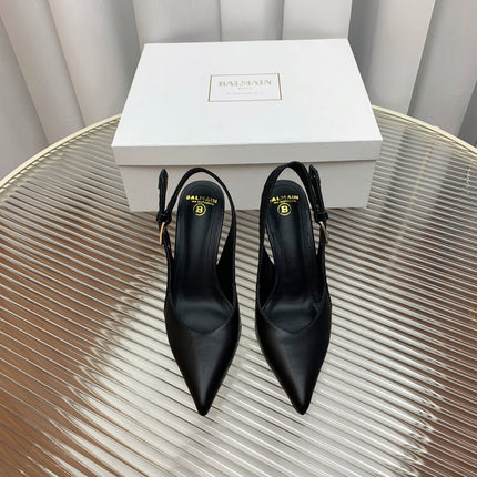 BALMAIN 25S SLINGBACK SHOES 95MM IN BLACK FULL CALFSKIN
