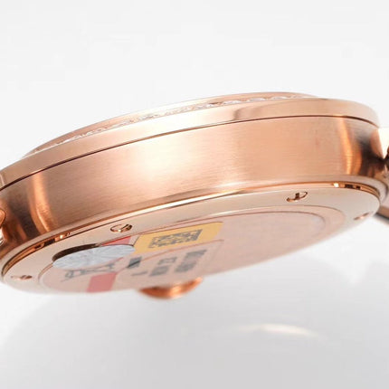 PASHA DE CARTIER WATCH ROSE GOLD CASE WITH CRYSTALS AND BLACK LEATHER STRAP