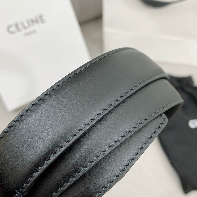 CELINE 25S TRIOMPHE BELT 25MM IN BLACK CALFSKIN SILVER HARDWARE 580680