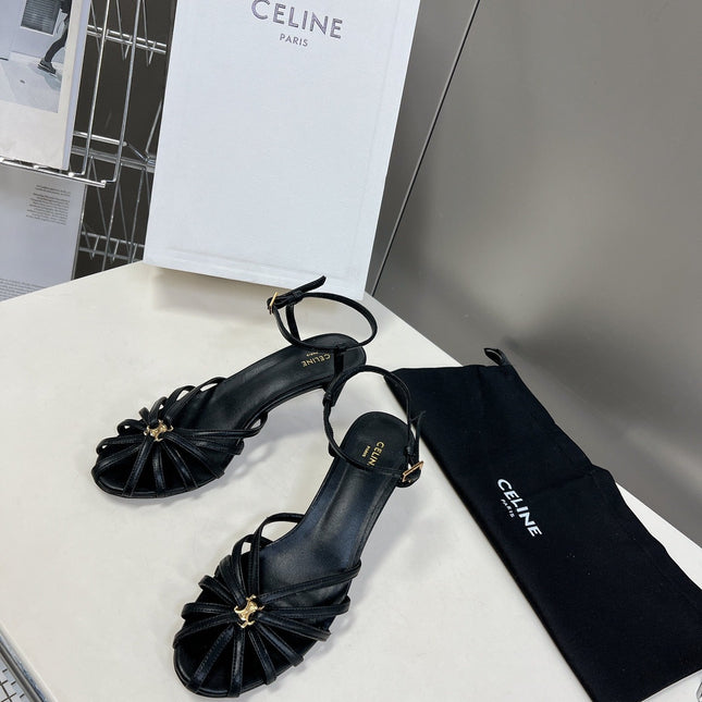 CELINE 26S KNOT STRAPPY SANDALS 60MM IN BLACK CALFSKIN