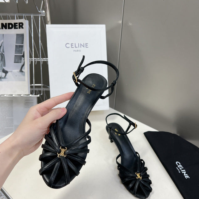 CELINE 26S KNOT STRAPPY SANDALS 60MM IN BLACK CALFSKIN