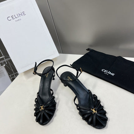 CELINE 26S KNOT STRAPPY SANDALS 60MM IN BLACK CALFSKIN
