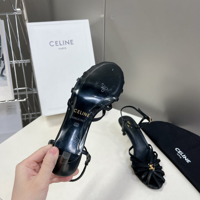 CELINE 26S KNOT STRAPPY SANDALS 60MM IN BLACK CALFSKIN