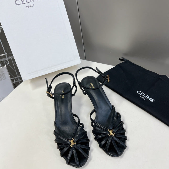 CELINE 26S KNOT STRAPPY SANDALS 60MM IN BLACK CALFSKIN