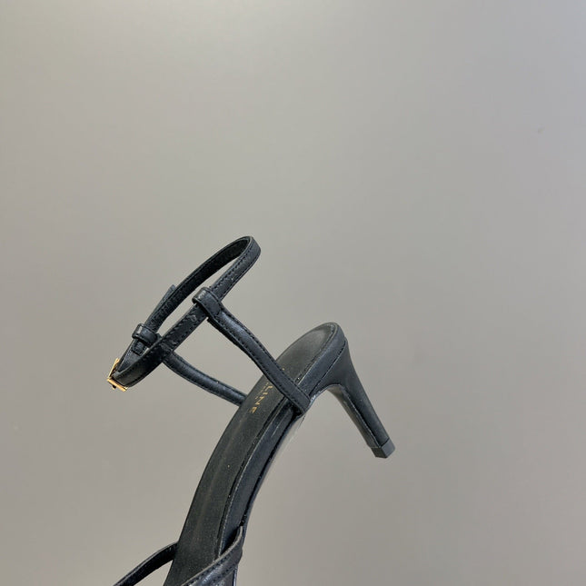 CELINE 26S KNOT STRAPPY SANDALS 60MM IN BLACK CALFSKIN