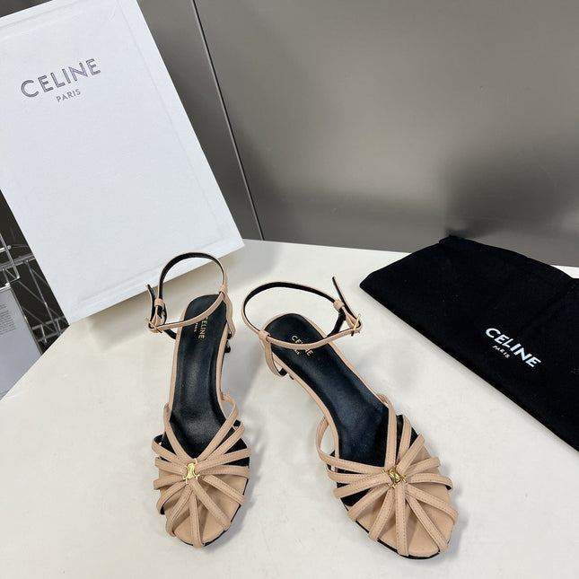 CELINE 26S KNOT STRAPPY SANDALS 60MM IN NUDE BEIGE CALFSKIN